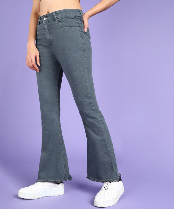 The Beige Town Girl's Denim straight fit Bell Bottom Jeans, solid Bottom,  Trendy Look in Different