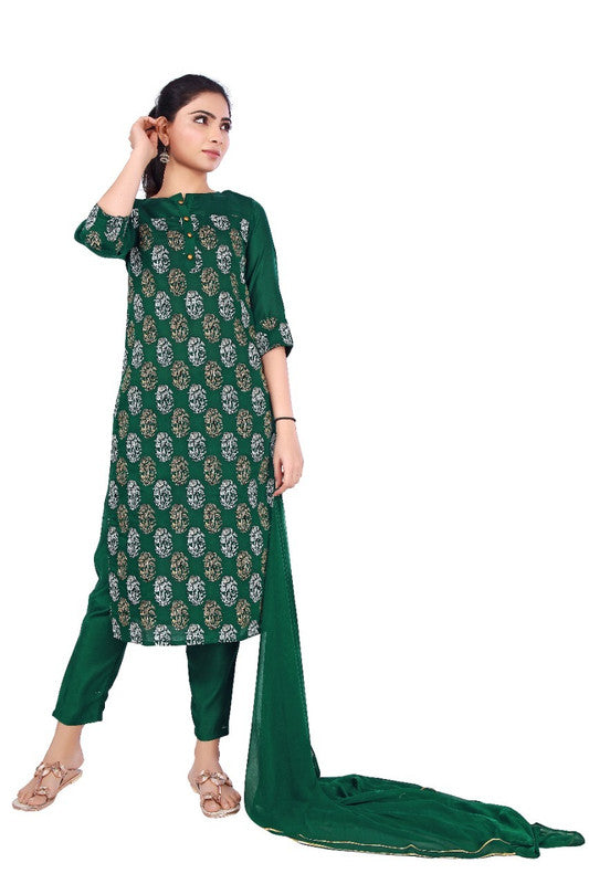 Cotton Foil printed Kurti with Pant & Dupatta!!