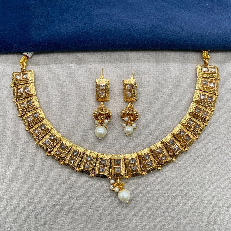 Gold & White Coloured Pure Brass Real Kundan Gold Plating with Pearls Women Necklace set with Jhumka earrings!!