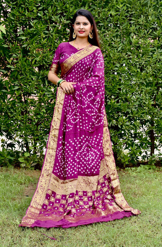 Purple & Multi Coloured with Zari Weaving & Bandhani Print Women Designer Party wear Art Silk Saree with Blouse!!