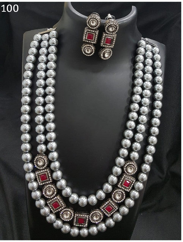 Premium Quality Brass Mala Jewellery Necklace set with Ear Rings, 5802!!