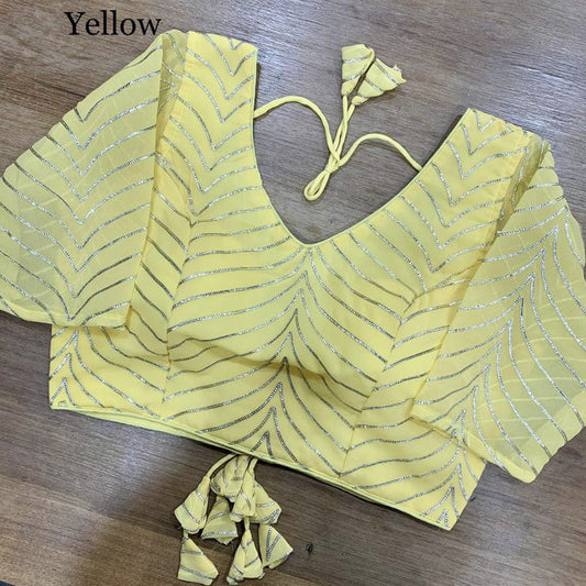 Yellow Coloured Designer Georgette Gota patti Ready Made Blouse!!