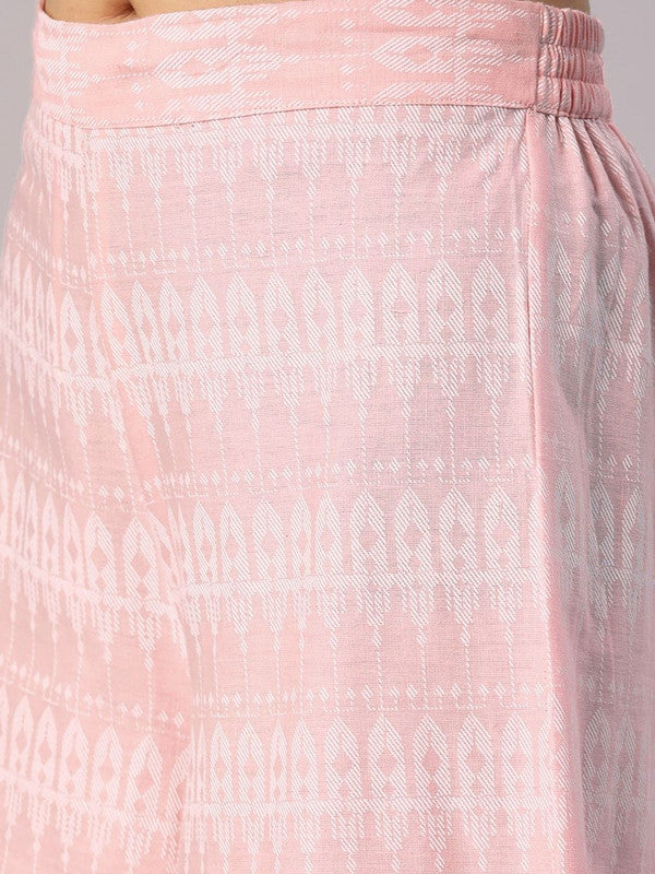 Pink & White Coloured Pure Cotton Printed Gotta Patti Anarkali Shape Women Designer Party/Daily wear Kurti with Trousers & Dupatta!!