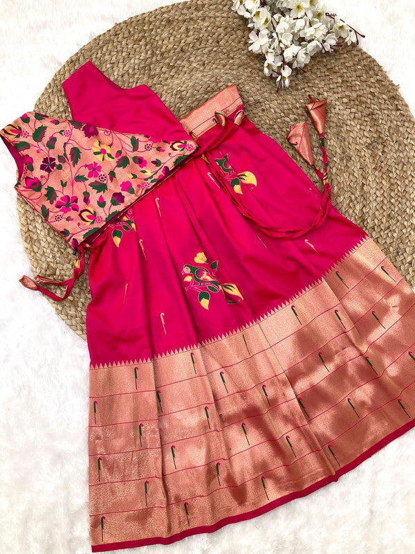 Dark Pink & Multi Coloured Paithani Banarasi with Zari weaving work Girls Kids Designer Ethnic wear Lehenga with Blouse!!