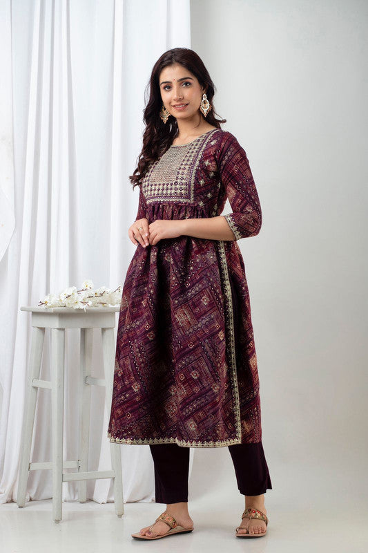 Masleen foil printed heavy embroidery Kurti!!