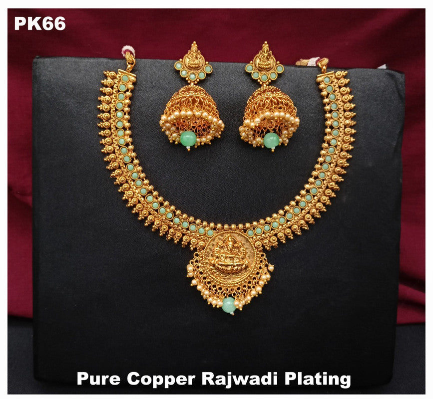Premium Quality  Pure Copper Lakshmi Jewellery Necklace set with Ear Rings