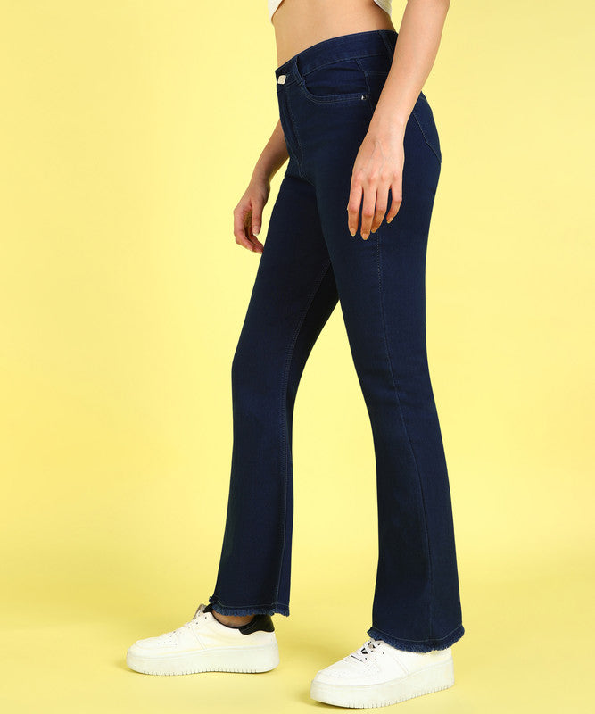 Blue Coloured Premium Denim Lycra with Bell Bottom Stretchable Full Length Women Casual/Party wear Bell Bottom Jeans!!