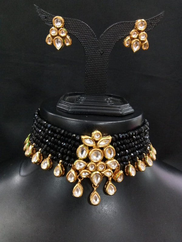 Black & Gold Coloured Pure Brass Real Kundan Gold Plating Meenakari work Women Designer Choker Jewellery set with Earrings!!