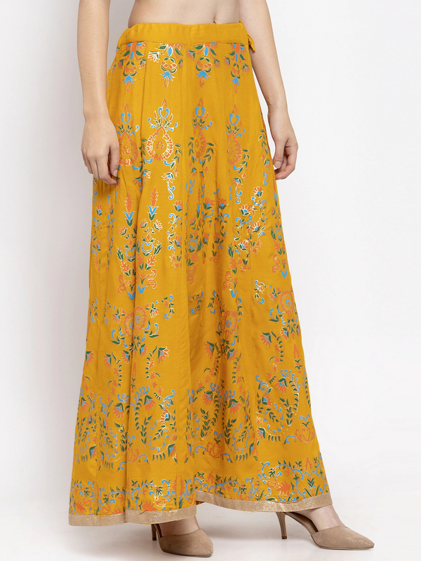 Multi Print Mustard coloured Rayon Skirt Free Size( 28 to 40 Inch)!!