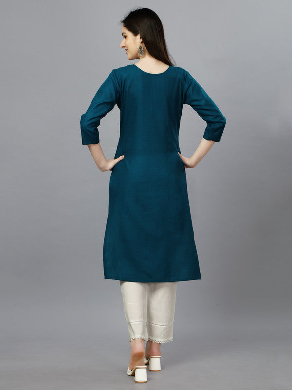 Bottle Green Coloured Pure Cotton with Embroidery work Round Neck 3/4 Sleeves Women Designer Party/Daily wear Kurti!!