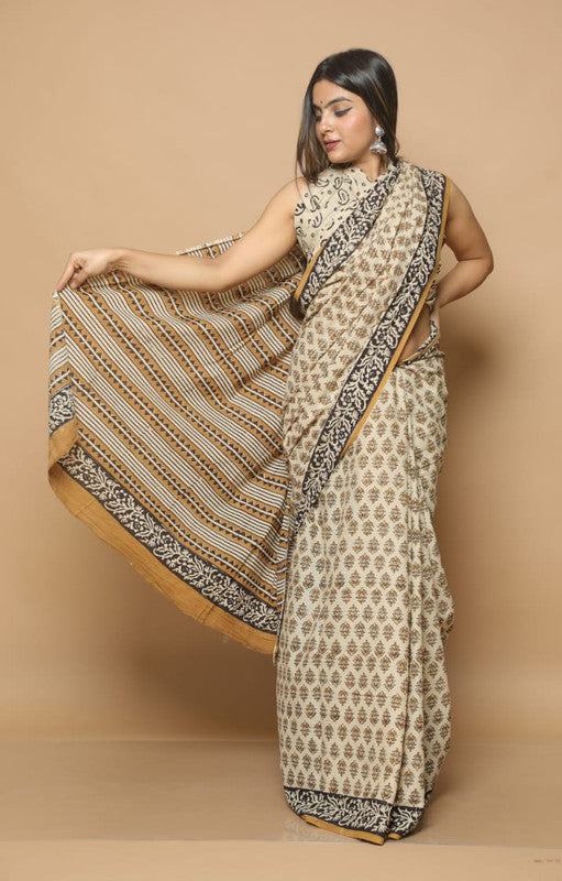 BEAUTIFUL HAND BLOCK  PRINTED COTTON SAREE