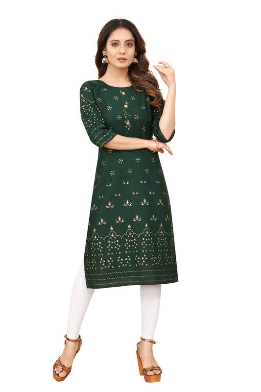 Regular wear Cotton Foil Gold Pinted Kurti- Roys4625