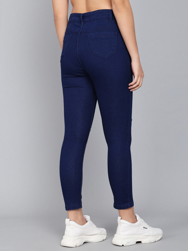 Blue Coloured Premium Denim Lycra with Stretchable Ankle Length Slim Knee Cut Women Casual/Party wear Knee Cut Jeans!!