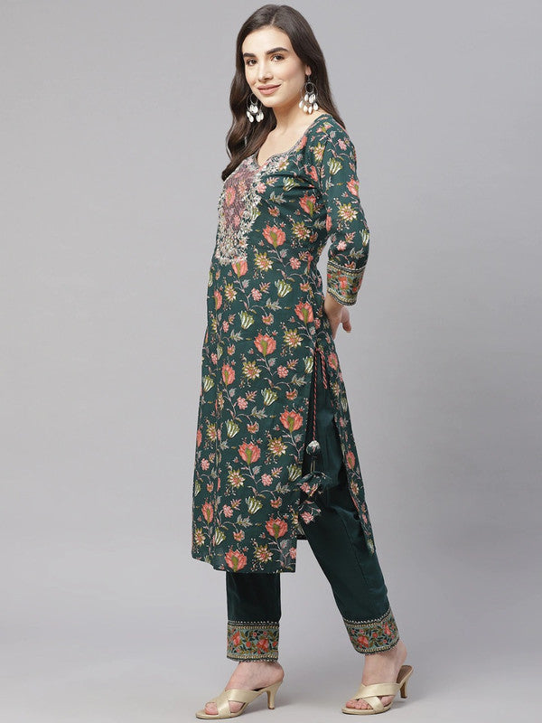 Floral printed, Straight shape Designer Cotton kurta with Bottom and Dupatta