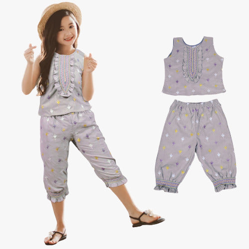 Light Grey Coloured Lycra & Thread work Girls Top & Short Pant!!