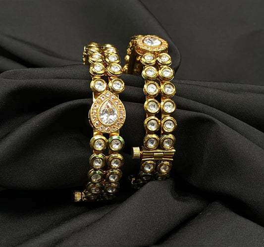 Gold & White Coloured Pure Brass & Copper with Premium Quality Real Kundan Women One Gram Gold Designer Bangles!!