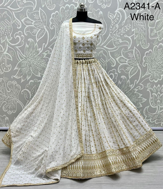 Smoothest blooming Georgette effect-full embroidered Flared wedding Lehengacholi