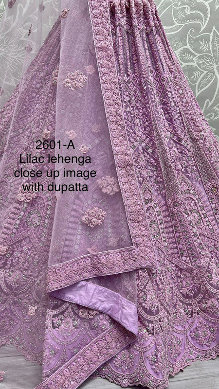 Lavander Coloured Premium Net with Dori Zircon Diamond Sequins work Woman Wedding Designer Party wear  Lehenga Choli & Dupatta!!