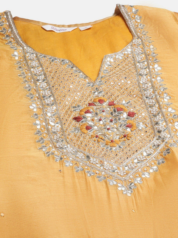 Yellow Ethnic Motifs Yoke Design Chanderi Silk Straight shape Kurta with Sharara & Dupatta!!