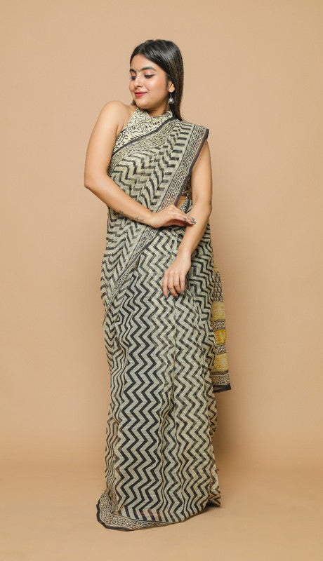 KOTA DORIA HAND BLOCK PRINTED COTTON  SAREE