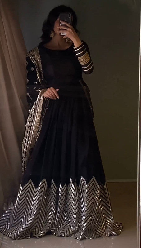 Black Coloured Faux Georgette with Heavy Embroidery Sequence Work Wome Royskart