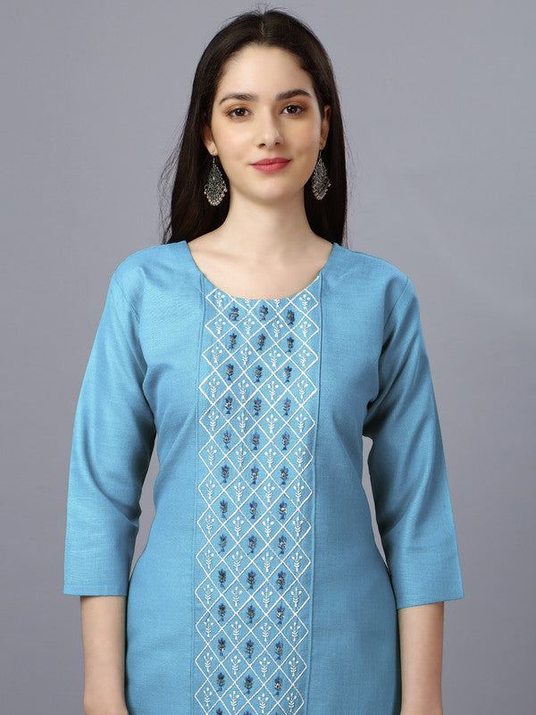 Blue Coloured Pure Cotton with Embroidery work Women Designer Daily wear Kurti!!