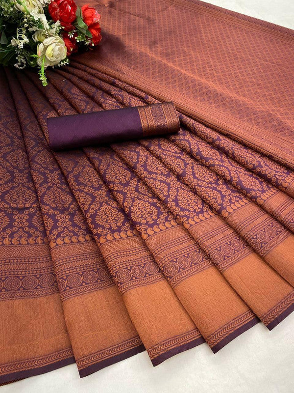 Purple Coloured Banarasi Soft Silk Saree with Beautiful Zari work!!