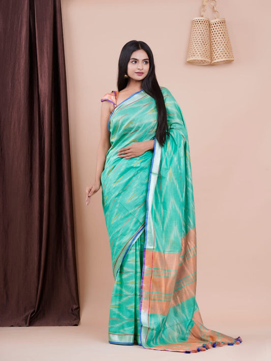 BEAUTIFUL LINEN HAND BLOCK PRINT SAREE