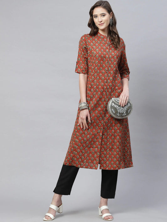 Maroon Ethnic Motifs Printed Floral Kurti