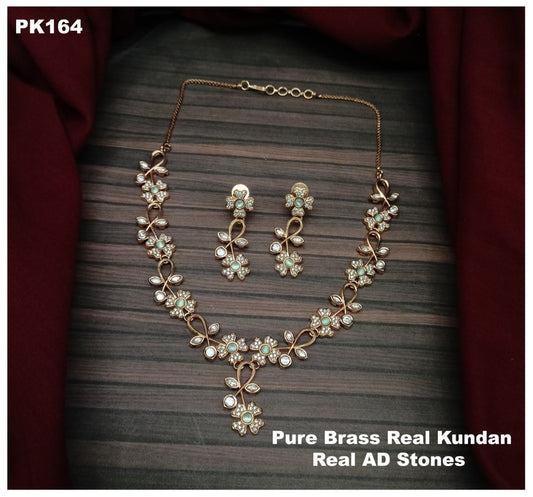 Pure Brass Real Kundan and Premium Quality American Diamond Necklace set with Ear Rings