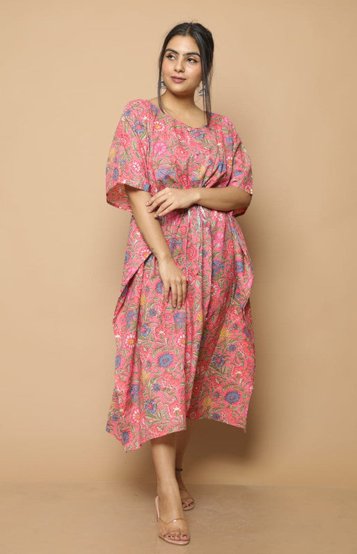 COTTON KAFTAN ALL OVER PRINT MAXI NIGHT DRESS|FREE SIZE|