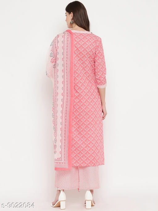 Pink & White Coloured Premium Rayon Cotton Digital Printed Women Designer Party wear Kurti with Pant & Dupatta!!