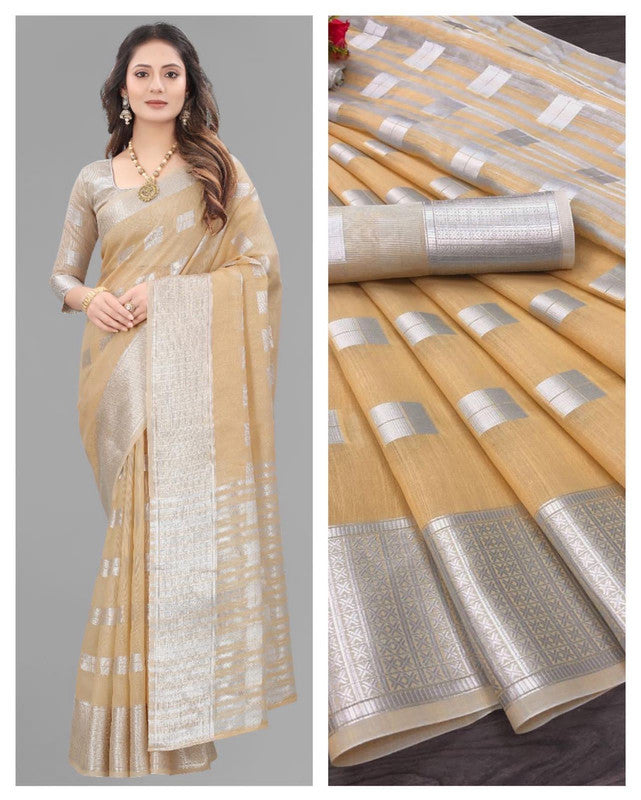 Soft Linen Silk Saree With Sliver Zari And  With Pallu