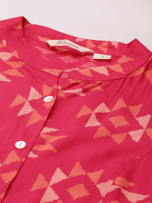 Pink Geometric Print Shirt Style Top