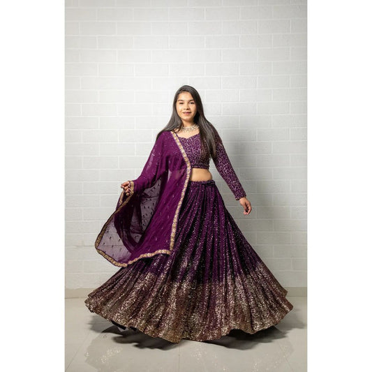 Wine Coloured Premium Heavy Faux Georgette with Sequence work Woman Designer Party wear Lehenga Choli with Dupatta!!