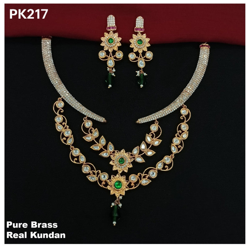 Premium Quality Pure Brass and Real Kundan Jewellery Necklace set with Ear Rings, 5783!!