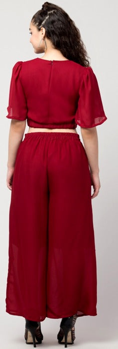 Beautiful Red Color Summercool Crop Top and Palazzo