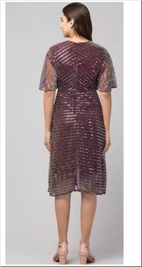 Maroon Embellished Work Net Dress