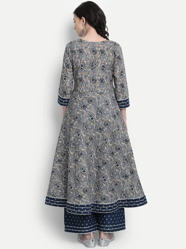 Grey & Blue Coloured Premium Rayon Cotton Digital Printed Women Designer Party wear Anarkali Kurti with Pant & Dupatta!!