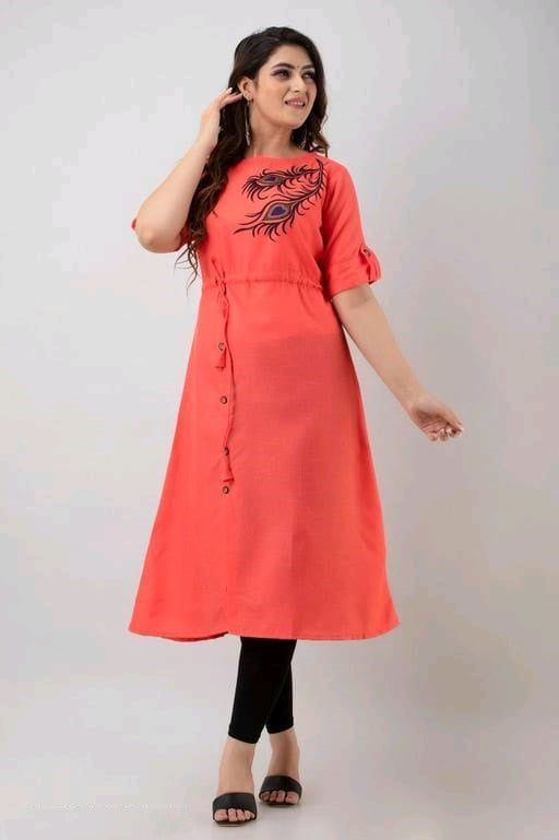 Red Coloured Premium Rayon Peacock feather Print Women Designer Daily wear Kurti with Belt!!