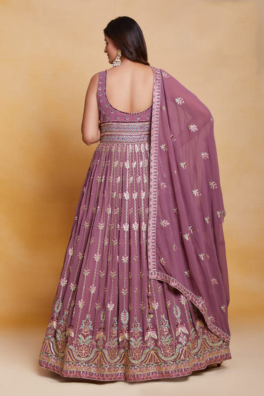 Onion Pink Coloured Georgette with Sequence Thread Mirror Work Woman Designer Party wear Lehenga Choli with Dupatta!!