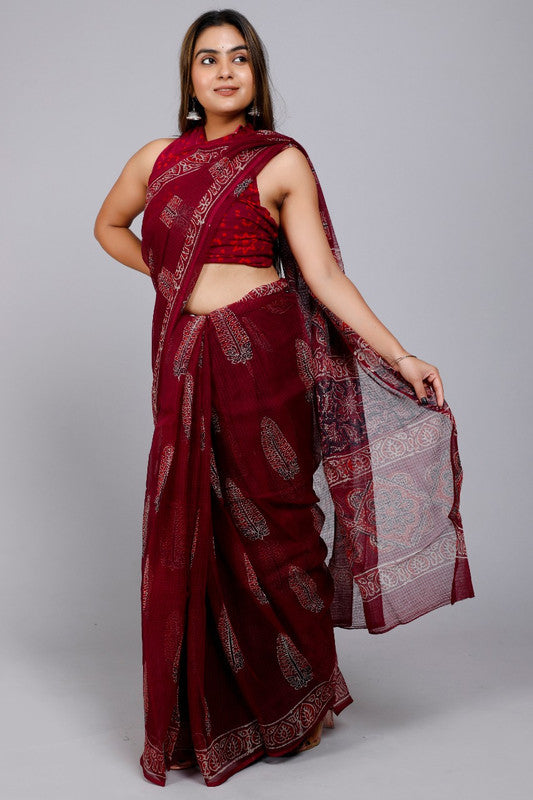 BEAUTIFUL KOTA DORIA HAND BLOCK PRINTED SAREE!!