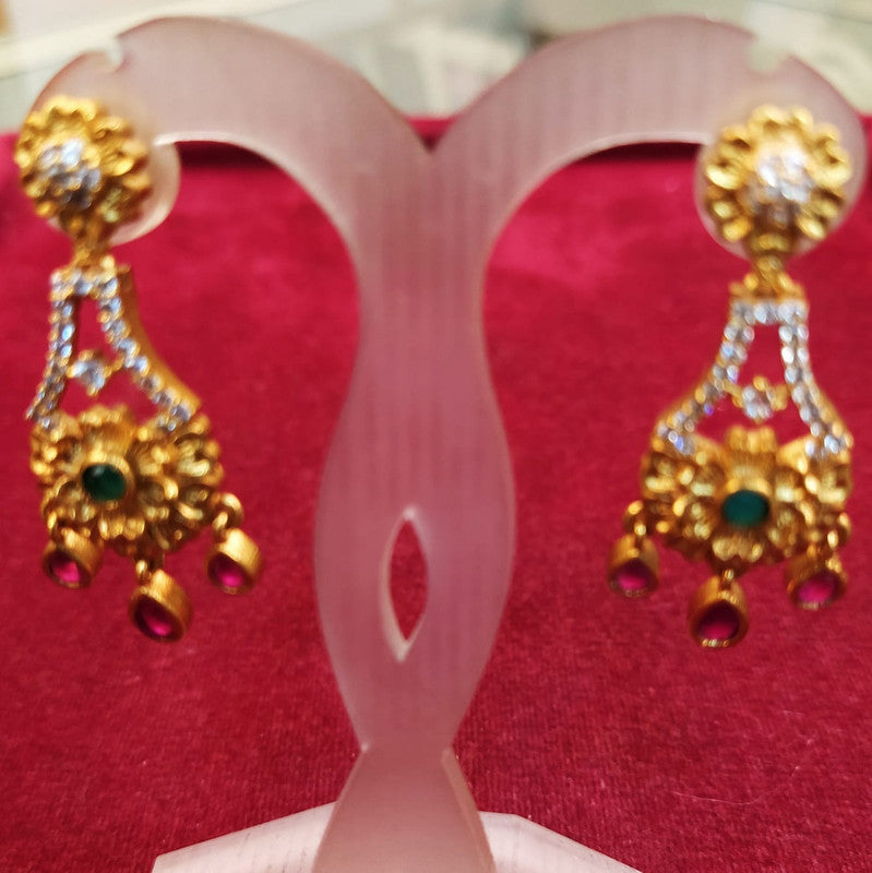 Exclusive Plain Gold Ruby Emrald Zericon Necklace set with Ear Rings!!