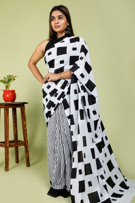 BEAUTIFUL HAND PRINTED MUL COTTON SAREE!!