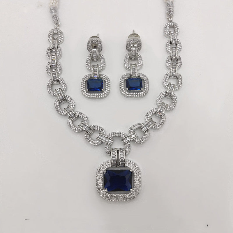 Premium Quality Blue Silver Plating AD jewellery Necklace Set with Earrings!!