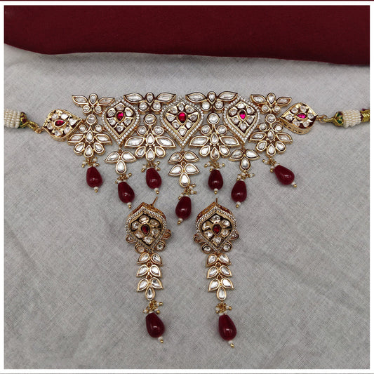 Exclusive Maroon Gold Plating Kundan jewellery Reverse AD Necklace set with Earrings!!