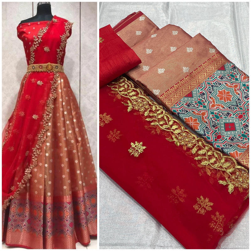 Pure Banarasi Silk Lehenga with embroidery work & Dupatta!!