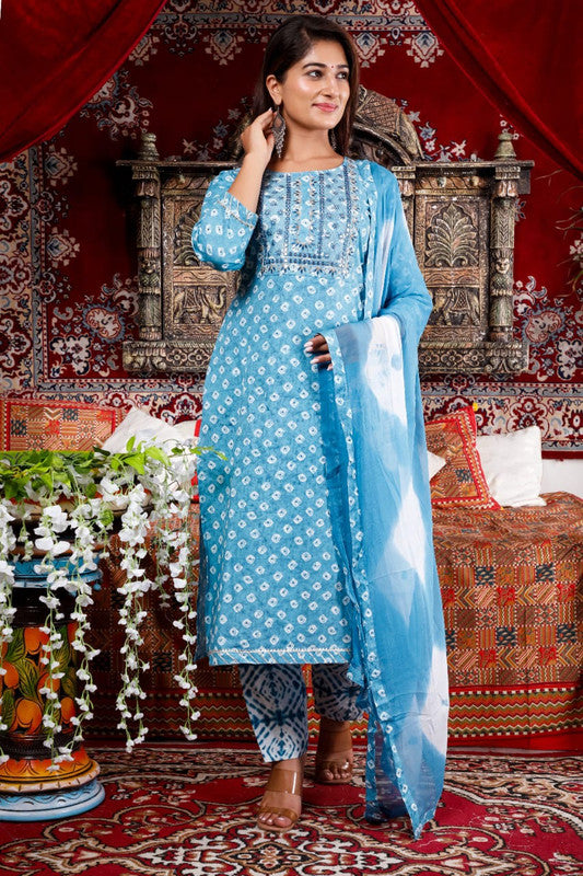 Heavy Print cotton Embroidery Kurti with Pant & Duapatta!! chiffon dupatta set  *