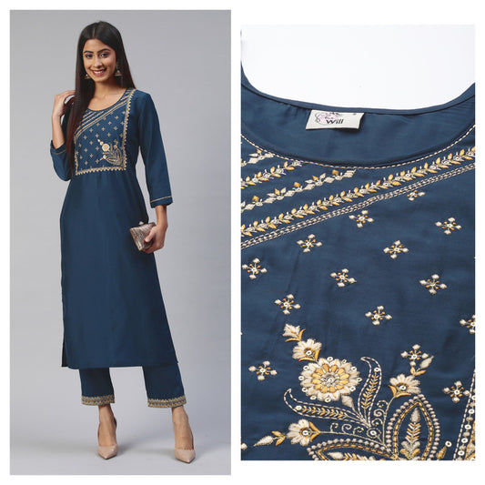 Muslin Sequence Embroidered Kurti and Bottom!!