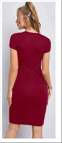 Red Rib Fabric Bodycon Dress Free Size Up to 38inch